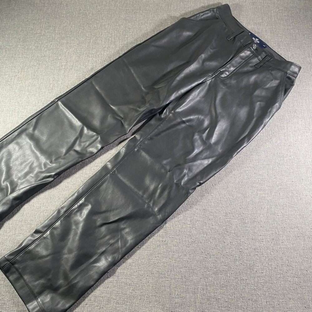 Hollister Faux Leather High-Rise‎ Black Pants Trousers Wide Leg W27